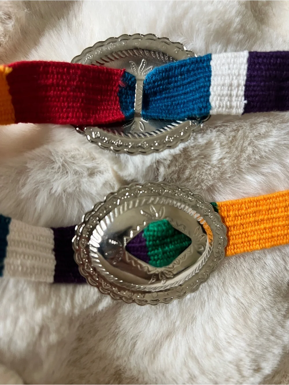 Colorful Woven Western Southwestern Multi-Color Belt with Silver Conchos